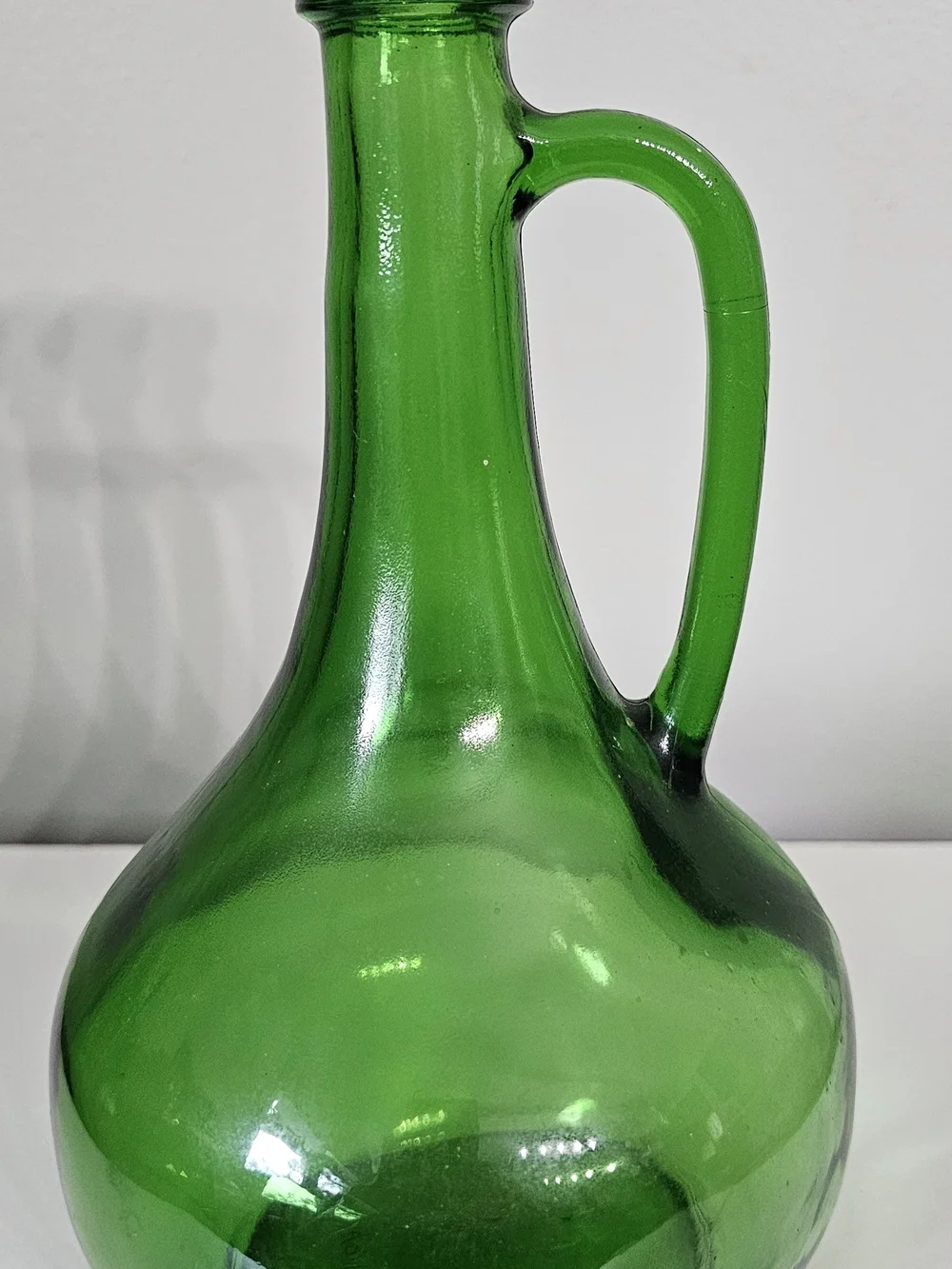 Green Glass Handled Decanter Bottle